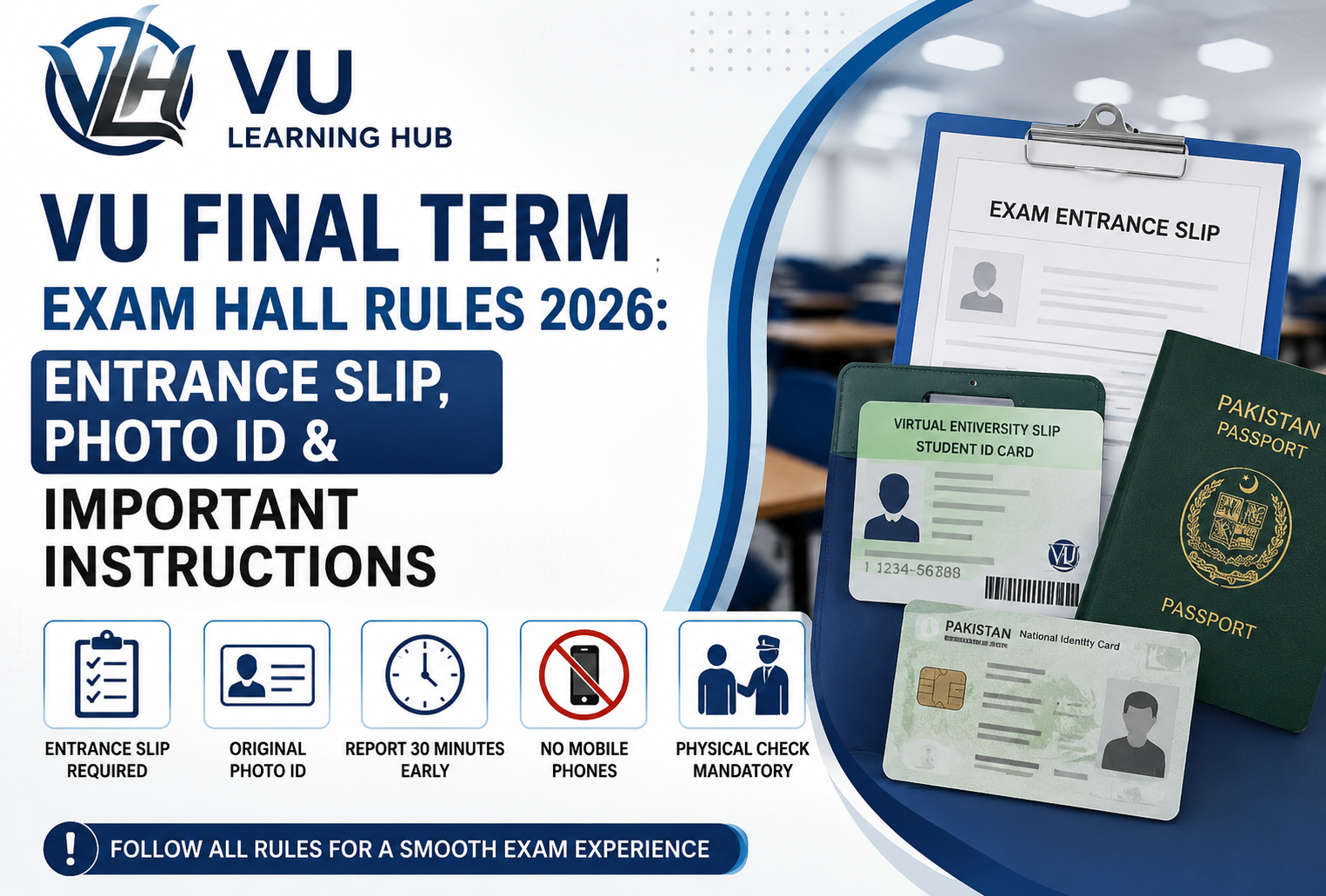 VU Final Term Exam Hall Rules 2026: Entrance Slip, Photo ID Important Instructions